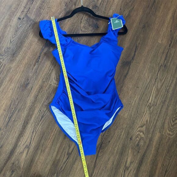Eomenie Women's Blue One Piece Ruffle Shoulder Swimsuit Size M - Picture 8 of 9